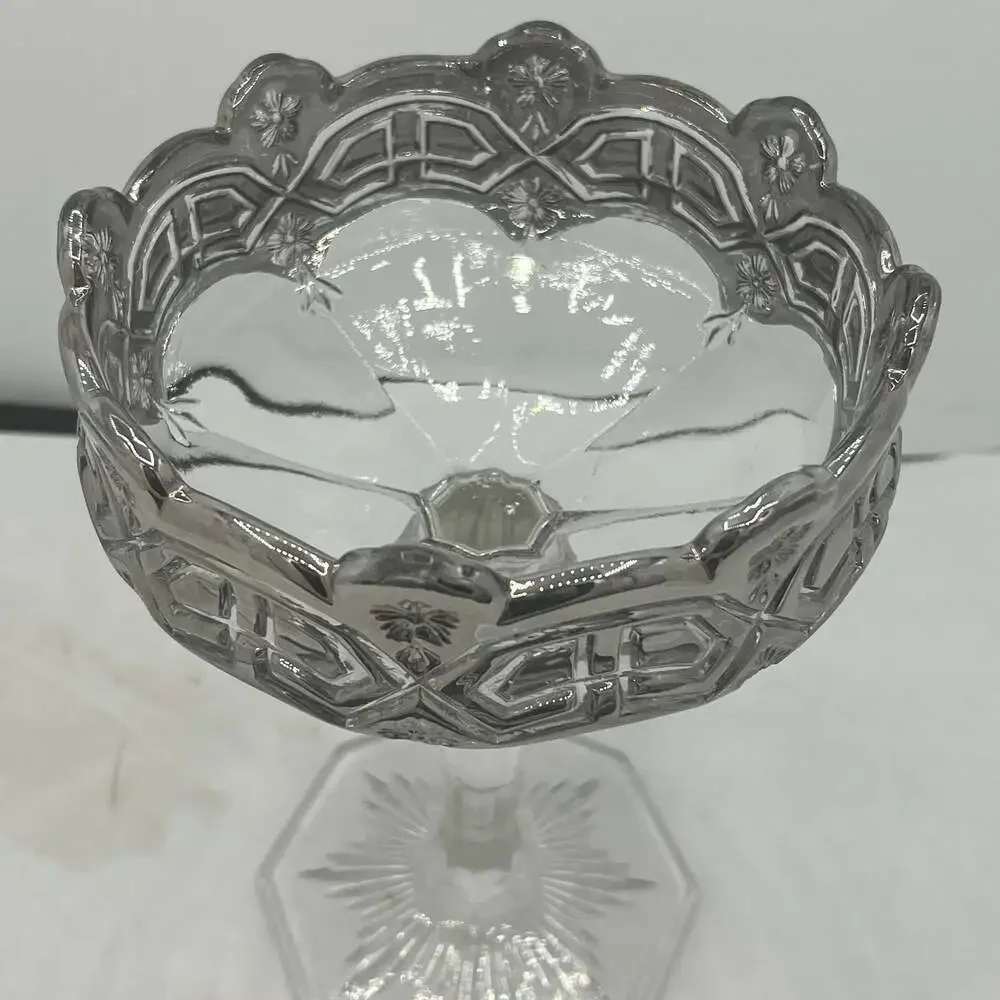 Vintage Athenia Clear Round Compote by Tiffin-Franciscan silver incrusted Bowl